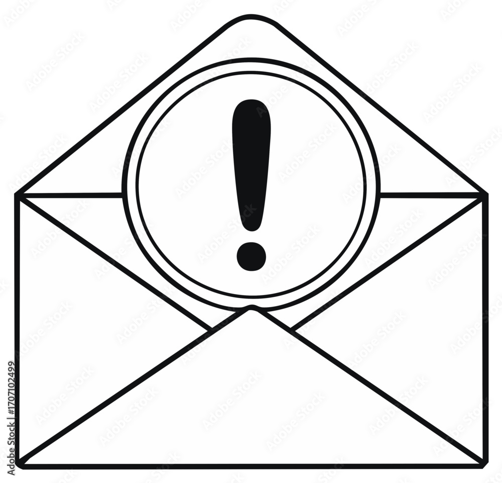 Poster open envelope with an urgent exclamation mark in a circle graphic icon design