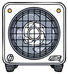 Naklejka premium Computer Power Supply Unit Illustration with Fan Blades and Protective Grill Detail Drawing Style Isolated