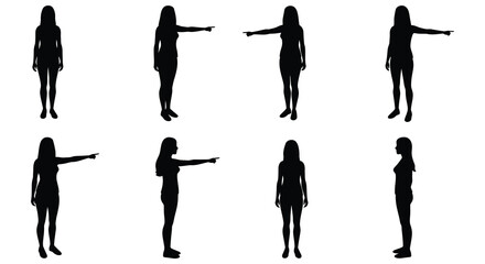 Woman Silhouettes Pointing in Various Directions