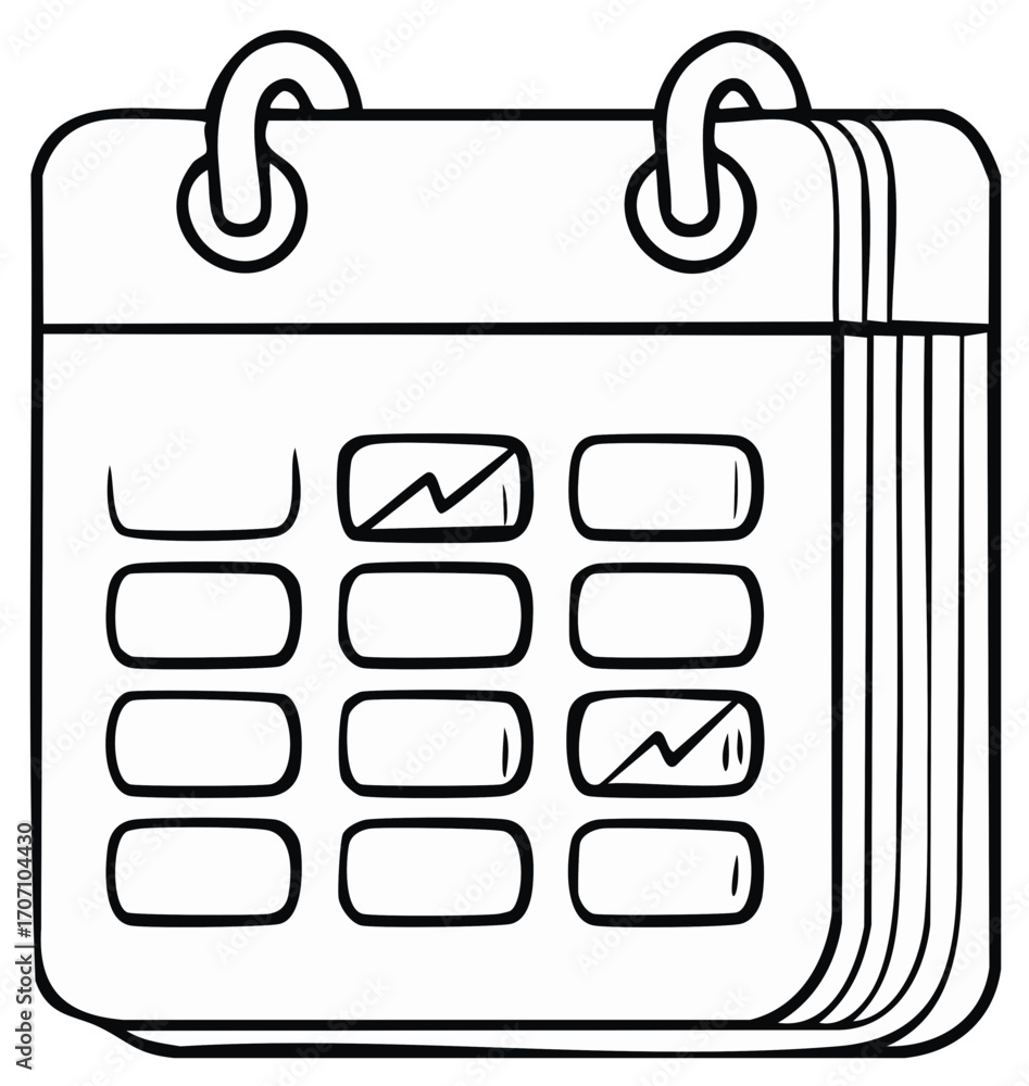 Poster simple hand drawn calendar icon with notes and graph elements