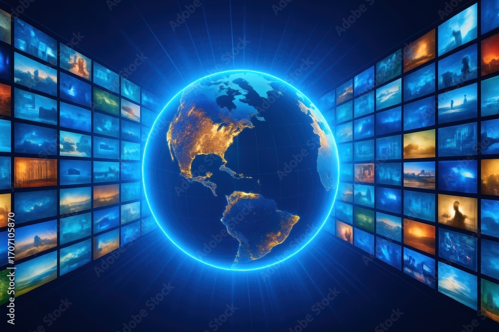Poster global data connectivity: a captivating visual showcasing the earth at the center, illuminated by a 