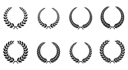 Set of Black Laurel Wreaths on White Background