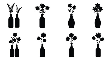 Silhouette Design of Bottles with Flowers