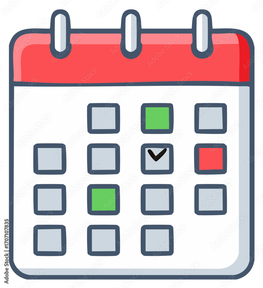 Poster hand drawn calendar grid with marked and highlighted dates