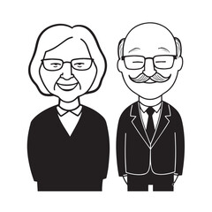 Old people black and white illustration vector image simple minimalist artwork design template
