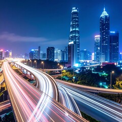 Obraz premium Night city highway intersection