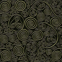 Intricate celtic knotwork pattern with swirling spirals and paisley shapes detailed texture