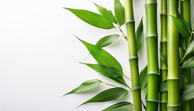Close-up of green bamboo stalks and leaves on a clean white background plant stem - Powered by Adobe