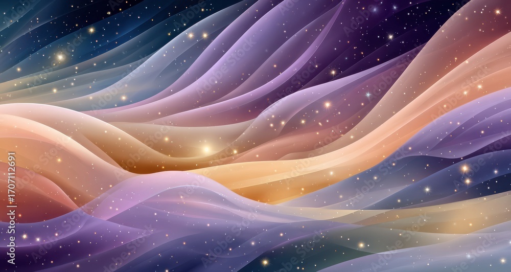 Poster abstract colorful waves with sparkling stars in a cosmic background