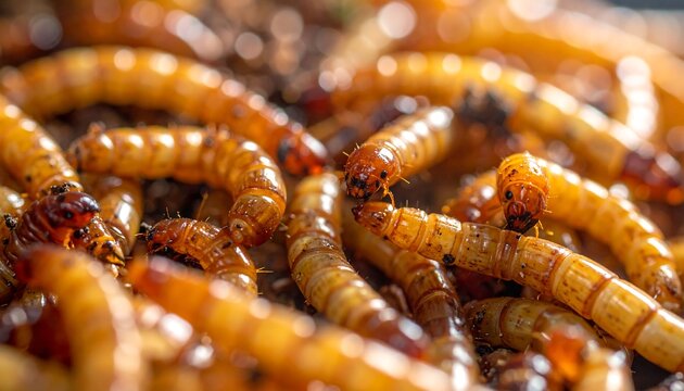 Close-up of many mealworms