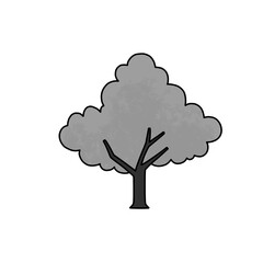 Hand-drawn monochrome tree illustration in simple flat style