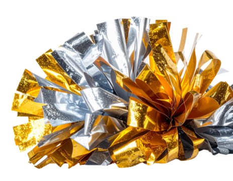  Shiny Cheerleading Pom Pom with Sparkling Ribbons, Isolated on Transparent Background PNG