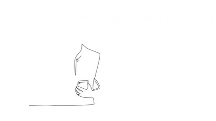 Animated Man shopping online with credit card. Cyber monday concept one-line drawing