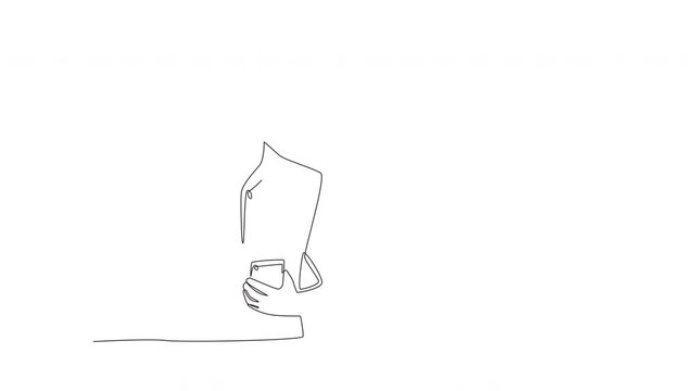 Animated Man shopping online with credit card. Cyber monday concept one-line drawing