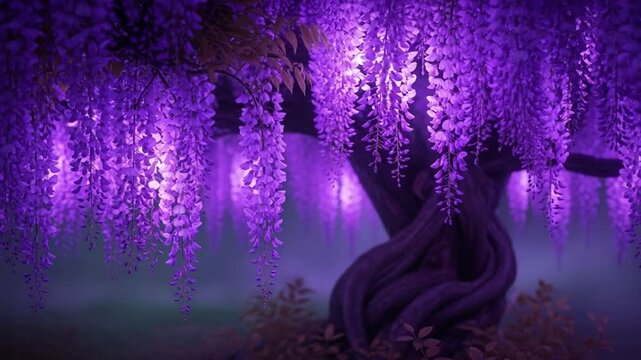 Enchanting Purple Wisteria Tree in Mystical Forest.