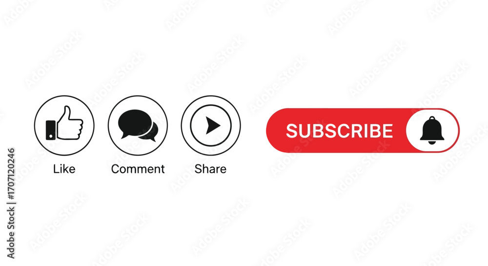 Poster illustration of youtube like and subscribe button with icons