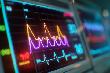 Obraz premium Colorful Heartbeat Monitor Screen – AI Generative