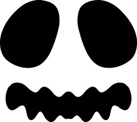 Scary pumpkin face icon for Halloween. Spooky black silhouette of a Jack-o'-lantern's angry expression for monster character design.