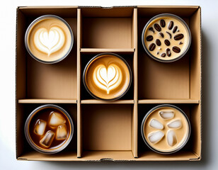 different types of coffee drinks in cardboard packaging
