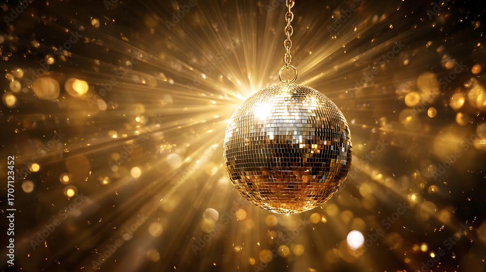 Aufkleber the image shows a disco ball suspended on a chain, located on the right side of the frame in the for