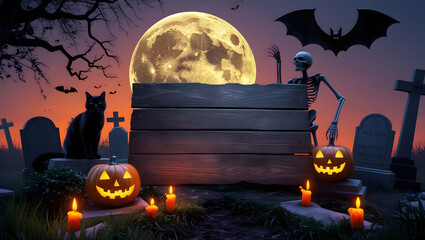 halloween background with wooden rustic board