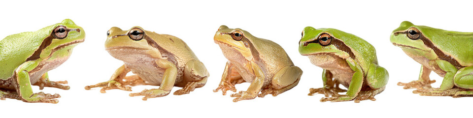 Fototapeta premium Five tree frogs in a row