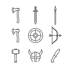 Fototapeta premium Viking Weapons Line Art Icons