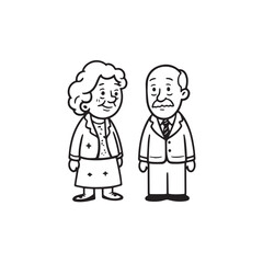 Old people black and white illustration vector image simple minimalist artwork design template
