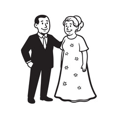 Old people black and white illustration vector image simple minimalist artwork design template

