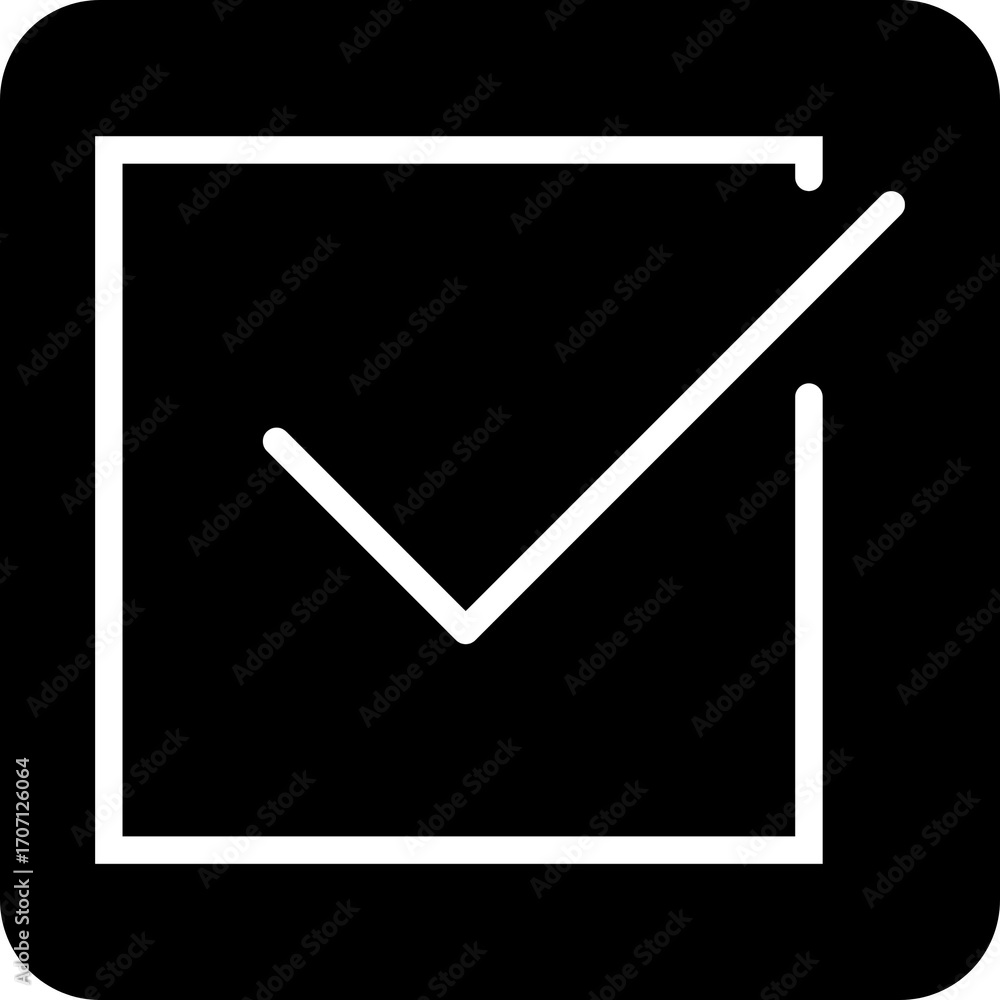 Poster bold check mark in a box for checklist and approval