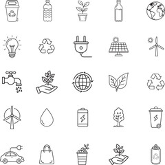 Ecology and Renewable Energy Doodle Style Icon Set