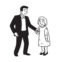 Old people black and white illustration vector image simple minimalist artwork design template
