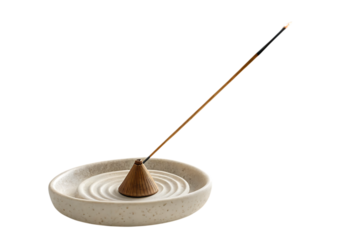 Burning incense stick in ceramic holder relaxation ritual calm