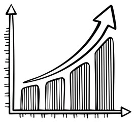 Hand drawn business chart with ascending arrow and graph bars representing growth.
