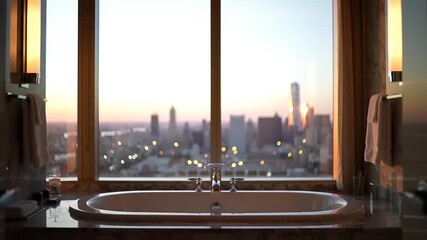 City view from luxury bathroom. - Powered by Adobe