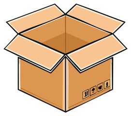 Illustration of an open empty cardboard box in a flat design style.