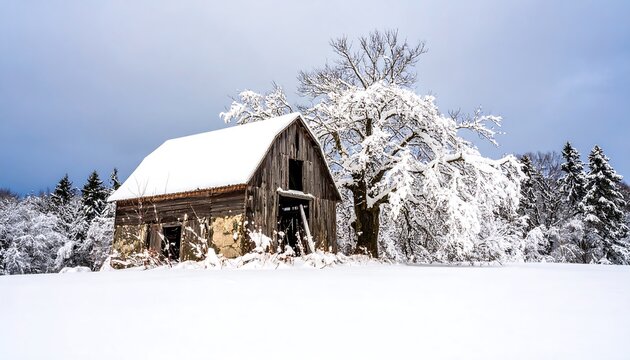 Rustic barn in snowy landscape