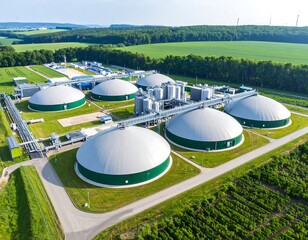 Aerial view of a modern biogas plant complex