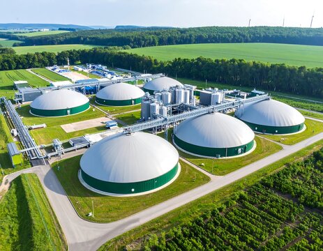 Aerial view of a modern biogas plant complex