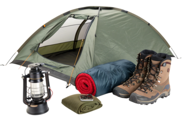camping gear still life adventure setup