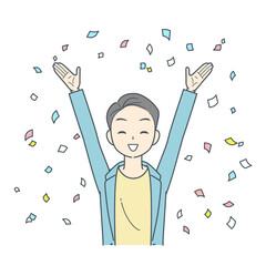 紙吹雪と共に喜ぶジャケットを着た男性のイラスト
