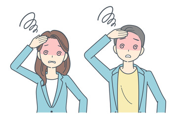 混乱し目が回るジャケットを着た男性と女性のイラスト