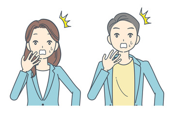 ショックを受けるジャケットを着た男性と女性のイラスト