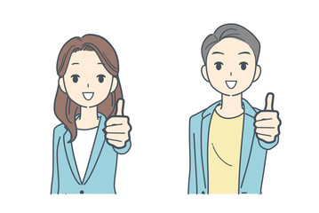親指を立てるジャケットを着た男性と女性のイラスト