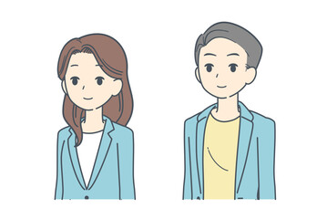 ジャケットを着た男性と女性のイラスト 斜め