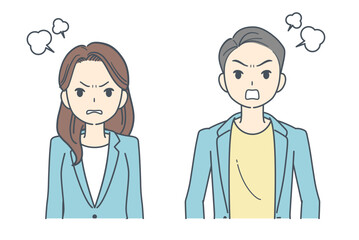 怒るジャケットを着た男性と女性のイラスト