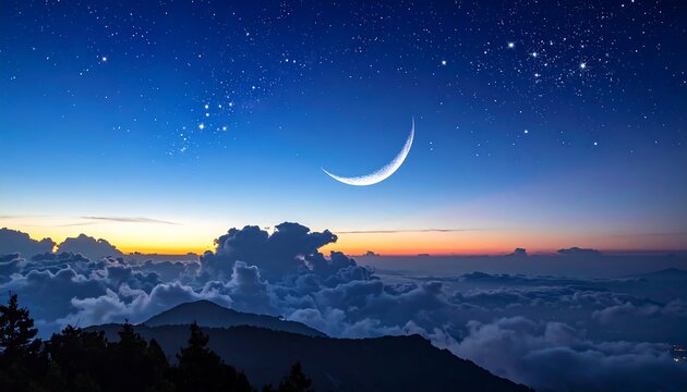 Celestial panorama above a mountain range at dawn