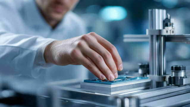 AI fueled startup innovation is driving funding boom in technology development with engineers carefully assembling advanced circuit boards for future electronic devices