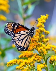 Fototapeta premium Monarch butterfly on goldenrod (2)