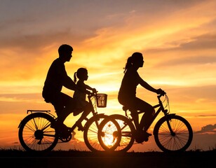 Obraz premium Family biking at sunset (1)